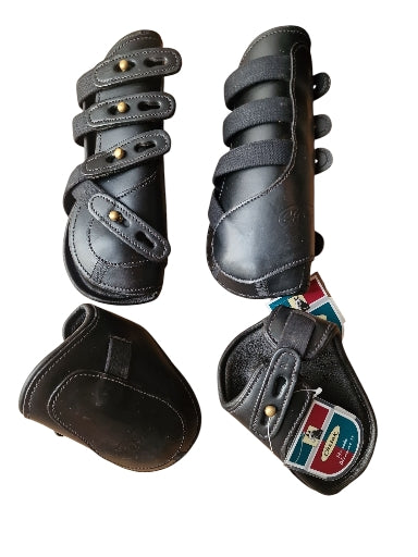 Chetak cob blk leather tendon/fetlock set
